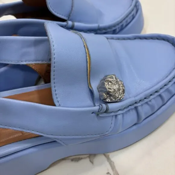 Ganni Loafers Womens Size 8 EU 38 Retro Slingback Platform Shoes Blue Leather - Picture 4 of 12